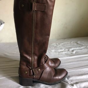High brown leather boots